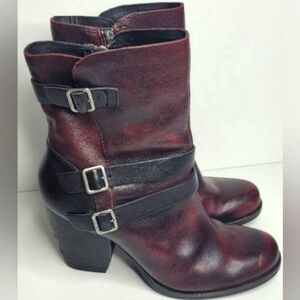 Kork-Ease Burgandy Black Boots w/ Buckles, Size 8.5, 3" heel